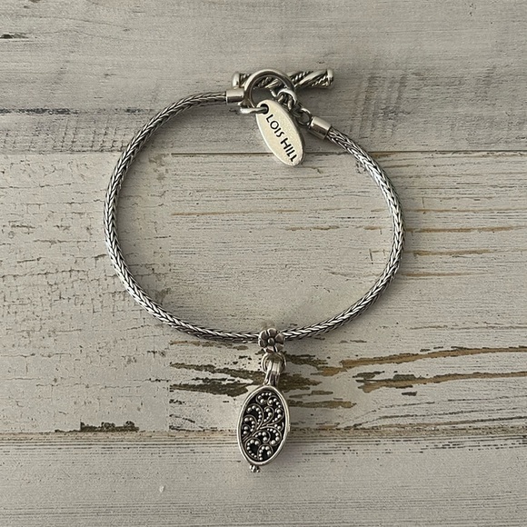 Lois Hill Silver Granulated Filigree Locket Charm Toggle Bracelet. - Picture 1 of 7